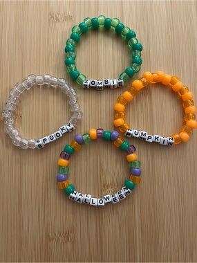 Halloween Stackable Bracelets - Set of 4 - Spooky, Halloween, Pumpkin & Zombie